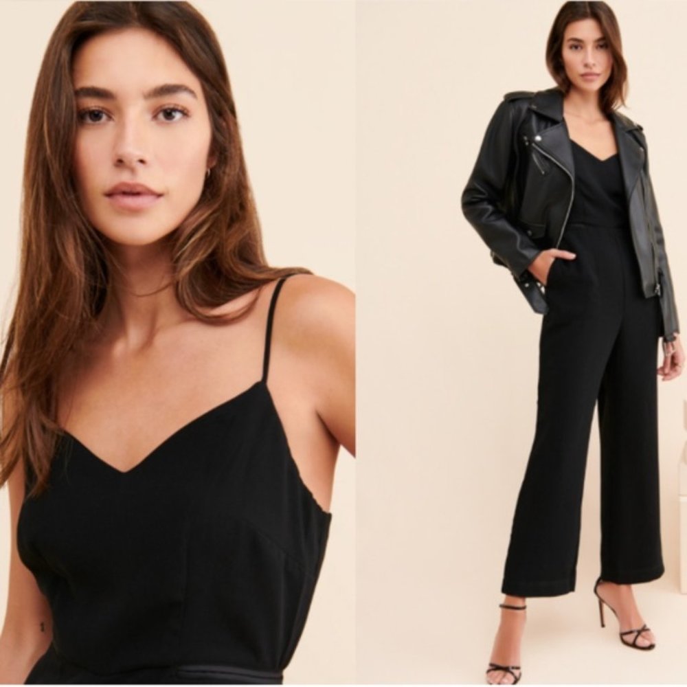 New Maeve by Anthropologie Magdalena high rise v-neck wide leg trouser jumpsuit